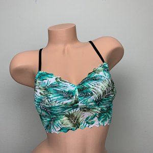 Victoria’s Secret PINK Green Fern Tropical Palms Lace Bra Top Bralette S